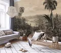 Dschungel & Fluss Blick Wohnzimmer Tapete Groß Wandbild 312x219cm Palmen Retro