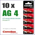 ✅ 10 Knopfzellen Batterien AG4 Camelion, AG 4 = 376+377 / LR626 / LR66 / SR 626W