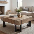 Couchtisch HWC-A15, Wohnzimmertisch, Tanne Holz rustikal massiv MVG- naturfarben 60x60cm