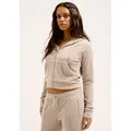 Juicy Couture Kapuzennickijacke MADISON CLASSIC VELOUR HOODIE Damen Trainingsjacke Damen, Sweatjacke mit Kapuze, Velour, mit Glitzer, Sale grau M