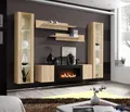 Anbauwand Wohnwand FLY M2 HJ mit Push-Click System mit Bio Ethanol Kamin und Led