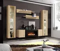 ASM-Moebel Wohnwand Wohnwand FLY M2 HJ mit Push-Click System mit Bio Ethanol Kamin und Led, Mit Led Beleuchtung, Bio-Ethanol Kamin und Push-Click System.