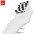 SNOCKS Sneakersocken kurze Socken für Herren & Damen mit Streifen (4-Paar) mit Rippbund, verstärkte Sohle, halbhoch, aus Bio-Baumwolle schwarz 43-46