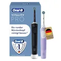 Oral-B Vitality Pro Elektrische Zahnbürste Doppelpack — Electric Toothbrush, Inkl. 2 Aufsteckbürsten — 3 Putzmodi für Zahnpflege, Zahnbürste Elektrisch, Designed by Braun, Schwarz und Lila