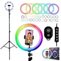 RGB LED Ringlicht mit 210cm Stativ + Selfie Auslöser + Ring Light mit Smartphone Halterung Tripod