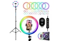TronicXL Ringlicht RGB LED Ringlicht mit 210cm Stativ + Auslöser Smartphone Halterung, Tripod Ring Light Selfie Bluetooth Selbstauslöser Handy
