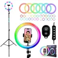 RGB LED Ringlicht mit 210cm Stativ + Selfie Auslöser + Ring Light mit Smartphone