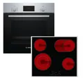 BOSCH Backofen-Set Teleskopauszug Versenkknebel 3D + PKM Glaskeramikkochfeld Bräterzone, mit 1-fach Teilauszug