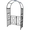 ALEOS. Eleganter XXL Rosenbogen Rankhilfe Pergola mit Tür Gartentür Gartentor aus Metall schwarz Modell 5044-G - Schwarz