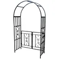 ALEOS. Eleganter XXL Rosenbogen Rankhilfe Pergola mit Tür Gartentür Gartentor aus Metall schwarz Modell 5044-G
