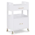 M MCombo Servierwagen mit Rollen & Schubladen, Rollwagen Friseurwagen Weiß, Salon Trolley mit 2 Ablagen, Moderner Arbeitswagen für Bad Wohnzimmer, 35x48x80,5 cm, 0055
