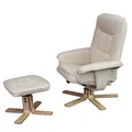 Relaxsessel H56, Fernsehsessel TV-Sessel mit Hocker Ottomane, Kunstleder Eukalyptus Holz MVG-zertifiziert ~ creme
