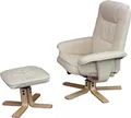 Relaxsessel H56, Fernsehsessel TV-Sessel mit Hocker Ottomane, Kunstleder Eukalyptus Holz MVG- creme