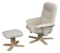 Relaxsessel H56, Fernsehsessel TV-Sessel mit Hocker, Kunstleder creme