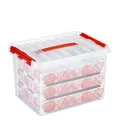 SUNWARE Q-Line-Weihnachtsbox - 22 L + Tabletts für 60 Kugeln - transparent/red