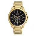 Armani Exchange Herren Quartz Armbanduhr, 44.00mm GehäusegröÃŸe mit schwarz analog Zifferblatt und Gold Metallarmband Armband AX2611