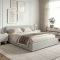 Polsterbett MARINI Doppelbett 140x200 cm in hellgrau -  Bett gepolstert mit Lattenrost, modernes Design & stabiles Holzgestell mit Kunststofffüßen - Grau