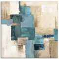 ARTLAND Wanddeko Leinwand Bilder Wandbild 70x70 cm Quadratisch Gemälde Modern Abstrakte Kunst Türkis S7HX