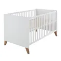 roba Babybett Ole 70 x 140 cm - Mitwachsendes Gitterbett mit Füßen aus Massivholz - Höhenverstellbar - Umbaubar zum Juniorbett - Holz weiß lackiert
