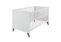 roba® Babybett Ole 70 x 140 cm aus Holz - Weiß lackiert - Füße aus Massivholz, 3-fach Höhenverstellbar, 3 Schlupfsprossen, umbaubares Gitterbett