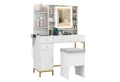 COSTWAY Schminktisch (1-St), Frisiertisch, mit LED Spiegel, Hocker, Ladestation