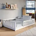 Kinderbett Bodenbett 140x200 cm mit Rausfallschutz & Lattenrost in weiß Mädchen Jungen Bett Jugendbett Einzelbett 140x200 cm - Weiß