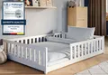 Kids Collective Kinderbett Bodenbett Bett mit Rausfallschutz & Lattenrost Montessori Bett Kinder (weitere Größen 80x160, 90x200, 120x200 cm), Gitterbett Jugendbett weiß Holz massiv Junge Mädchen 140x200cm