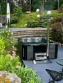 JVmoebel Whirlpool Badefass Whirlpool Gartenpool aus Thermoholz mit Holzofen, (1-tlg)