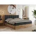 MKS MEBLE Boxspringbett 140x200 mit Bettkasten Eiche, Polsterbett 140x200 mit Matratze H3, Bett 140x200 mit Kopfteil, Eiche Wotan - 140x200 - Dunke... - Grau
