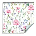 Muralo Tapete sanfte Blumen mit Aquarell gemalt Vlies Pflanzenwelt Blätter Blumenstrauß - 185254369