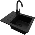 PRIMAGRAN Granitspüle Alles Schwarz 55x44cm, Spülbecken 1 Becken + Küchenarmatur 32x20cm + Ablauf-Set, Küchenspüle ab 45er Unterschrank - Kope... - Schwarz