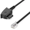 deleyCON 10m Telefonkabel TAE-F Stecker auf RJ11 Stecker Int. Norm 6P4C Flachkabel Analoge Endgeräte an TAE-F Telefondose Telefon Fax Modem Router Anrufbeantworter Schwarz
