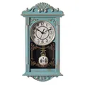Clockswise Vintage Großvater Holzoptik Kunststoff Pendel Dekorative Batteriebetriebene Wanduhr für Büro, Heimdekoration, Wohnzimmer, Küche oder Esszimmer, Blau mit Gold Distressed Design