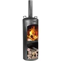 CookKing Terrassenofen CK2030, schwarz, aus Stahl, 158 cm, mit Holzlager, für Holz & Holzkohle