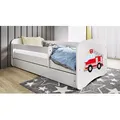 Kinderbett 180x80 mit Matratze, Rausfallschutz, Lattenrost & Schublade in weiß 80 x 180 Jungen Bett Feuerwehr - Weiß