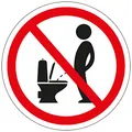 10 Stück - Aufkleber Verbot Zeichen Hinweis "Nicht im Stehen urinieren" Schild Folie selbstklebend | Ø2,5cm Made in Germany