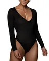Body Damen Langarm Elegant Bodysuit Tops Sexy V-ausschnitt Langarm Bodys Schm...