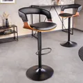 riess-ambiente Retro Barhocker MANHATTAN schwarz Kunstleder Walnussholz mit Lehne drehbar höhenverstellbar Barstuhl Tresenstuhl Tresenhocker