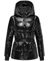 Navahoo Damen Winterjacke glänzende warme Steppjacke mit Taillengürtel Eisglanz 14 Black Gr. XS