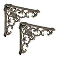 Relaxdays Regalwinkel antik, 2er Set, Regalträger Gusseisen, Barocke Ornamente, Winkel für Regalboden, Vintage, bronze