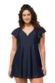 Ulla Popken Damen große Größen Übergrößen Plus Size Badekleid, Flügelärmel, Softschalen, Lasercut-Muster, Bügel Marine 50 816217130-50