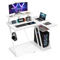 COSTWAY Schreibtisch mit Steckdosen, USB-Anschlüssen, Kopfhörerhaken, Monitor- & CPU-Ständer, Computertisch klein, 107x45x93cm