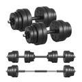 SONGMICS Hantelset, Hanteln mit Verbindungsstahlrohr, 2-in-1-Kurzhantel, 2 x 15 kg, Workout, Fitnesstraining, Gewichtheben für Zuhause