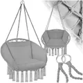 tectake 800708 Hängesessel zum Aufhängen, Indoor und Outdoor, Ø Sitzfläche: ca. 60 cm, robuste Konstruktion, inkl. großem weichem Kissen - Diverse Farben - (Grau | Nr. 403204)