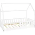 Ml-design Kinderbett 80x160 Cm Mit Rausfallschutz, Dach Und Lattenrost, Weiß, Massivholz Kinder Bett, Hausbett Für Mädchen/jungen, Bettenhaus Aus Massivem Kiefernholz, Bodenbett Jugendbett Kinderhaus
