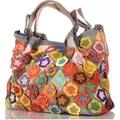 Damen Leder Patchwork Umhänge Henkel Schulter Tasche 30681 - Himmelblau