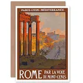Wee Blue Coo Ruinen Des Forum Romanum, Vintage-Reiseanzeige Mit Eisenbahn Von Paris Nach Rom Weihnachtskarte