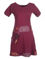 Vishes - Alternative Bekleidung - Damen Kurzarm Kleid Tunika Hippie Blumen Muster Sidebag Tasche dunkelrot 44-46