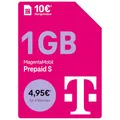 Deutsche Telekom MagentaMobil Prepaid S mit 1 GB Highspeed-Volumen I Surfen mit 5G/ LTE Max & Flat ins Mobilfunknetz (Min., SMS) + 50 Freiminuten in alle Anderen dt. Netze I 10 EUR Startguthaben