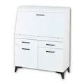 Stella Trading SECRET Sekretär Schreibtisch Kommode in Weiß matt - platzsparender Computertisch Schrank mit Schubladen - 98 x 124 x 42 cm (B/H/T)